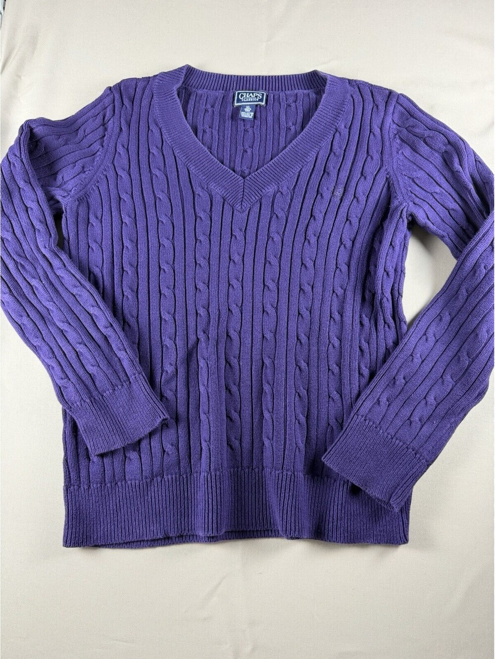 Chaps Classics Men's Cable-Knit V-Neck Cotton Knit Pullover Sweater Purple XL